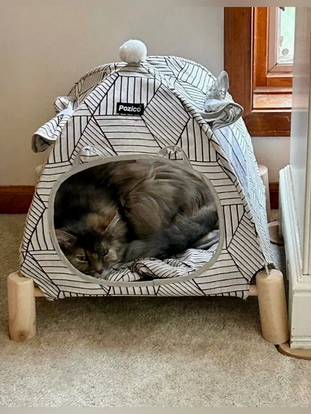 Pozico 2-in-1 Cat Bed Tent with Wooden Frame - Cat Teepee & Hammock, Portable In